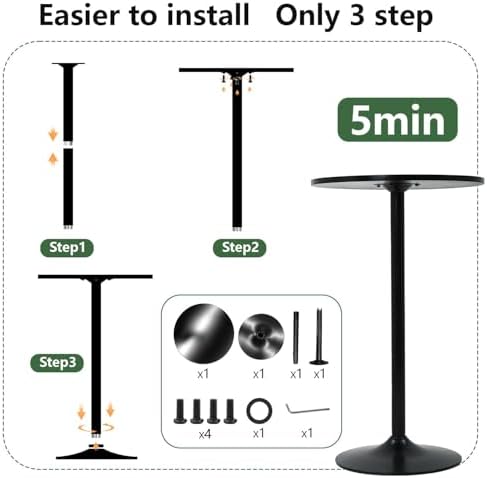 Round Bar Table 40" Height Modern High Top Pub Table with Solid Top & Sturdy Metal Base, Cocktail Table for Bistro, Home, Kitchen or Dining Room, Black