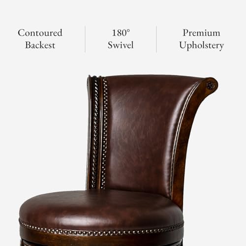 Maven Lane Pullman Bar Stool, Dark Brown, Brown Faux Leather, 31", Set of 4