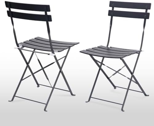 3-Piece Patio Bistro Set, Folding Outdoor Bistro Table and Chairs for 2 with Sturdy Steel Frame, No Assembly Small Space-Saving Patio Furniture Set for Balcony Garden Porch, Black (Set of 2)