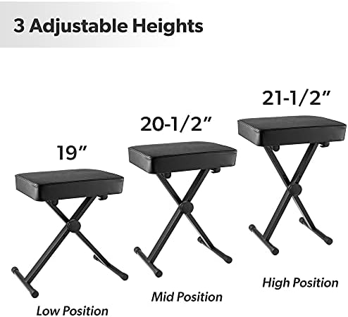 Hamzer Adjustable Padded Keyboard Bench, Heavy-Duty Foldable and Portable X-Style Stool Piano Seat with Cushion, Black
