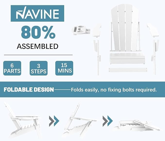 NAVINE Adjustable Adirondack Chairs Set of 2 with Cup Holders, White