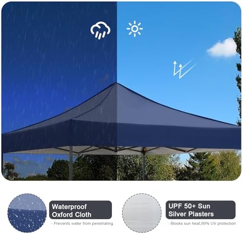 10x10 Pop up Canopy Tent with Awning Easy up Canopy with Wheel Bag Heavy Duty Waterproof Canopy Commercial Gazebo Tent for Outdoors Parties Vendors(Navy Blue)