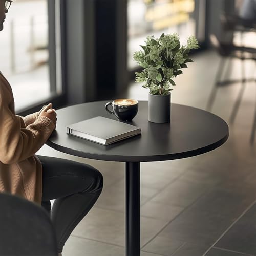 Round Bar Table 40" Height Modern High Top Pub Table with Solid Top & Sturdy Metal Base, Cocktail Table for Bistro, Home, Kitchen or Dining Room, Black