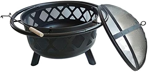 Teamson Home Large 76cm Garden Round Wood Burning Fire Pit, Outdoor Furniture Chimnea, Firepit Heater, Metal Log Burner Fire Bowl with Lid & Poker