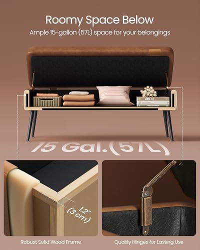 VASAGLE Storage Ottoman Bench, PU Leather, Steel Legs
