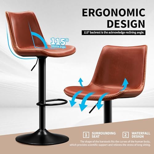 STOOLINK Vintage Bar Stools with Back, Adjustable Bar Stools Set of 2