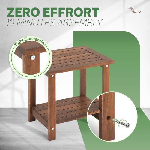 Acacia Wood Adirondack Side Table, 2-Tier Outdoor End Table - Walnut