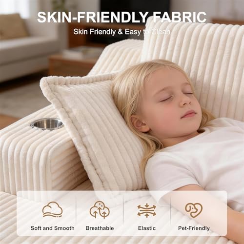 67" Oversized Chaise Lounge Chair Indoor, Boneless Chair with Cup Holders