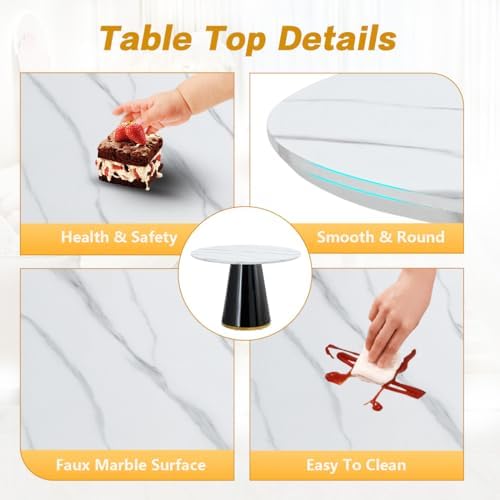 Round Dining Table Set for 6, Modern Round Dining Table Small 45 Inch Dinner Table Wood Round Tables for Living Room, Space Saving, Easy Assembly