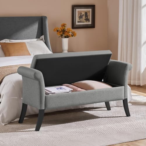 Yaheetech 52" Storage Ottoman Bench for Bedroom, Rolled Arm, Light Gray