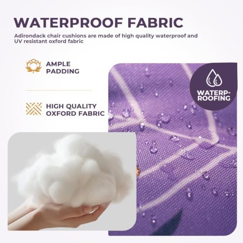 Outdoor Waterproof Rocking Chair Cushions Set of 2, Premium Oxford Patio Chair Cushions Backed Bottom Thick Cotton Rocking Chair Pads 2pcs Set of Upper and Lower with Ties, Purple Flower