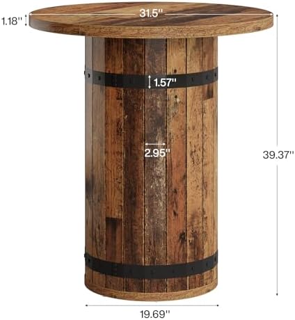 Tribesigns Round Bar Table, 39.4-Inch Bar Height, Bistro Pub Table