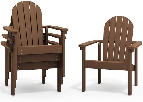 SERWALL HDPE Stackable Adirondack Chairs Set of 4,Space-Saving, Brown