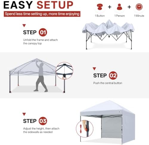 ABCCANOPY 8x8 Pop Up Canopy Tent, 2 Sidewalls, All-Weather Shade, White