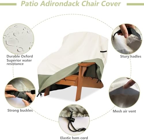 Patio Adirondack Chair Cover 32 W x 35 D x 36 H inches,600D Heavy Duty Waterproof Outdoor Chair Covers,Patio Furniture Covers for Adirondack Chair,Beige