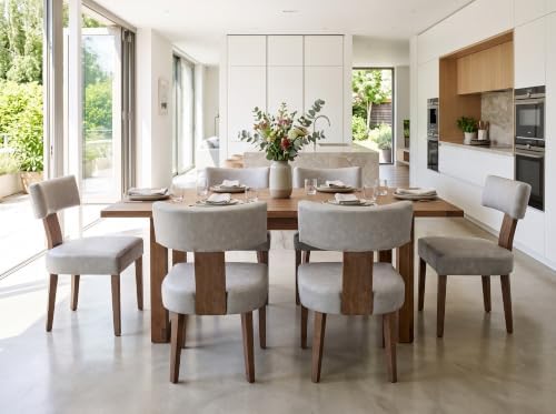 RIVOVA Mid Century Modern Dining Chairs Set of 4 PU Leather Upholstered Side Chairs, Modern Kitchen Armless Parson Chairs Solid Wood Dining Chairs, Grey