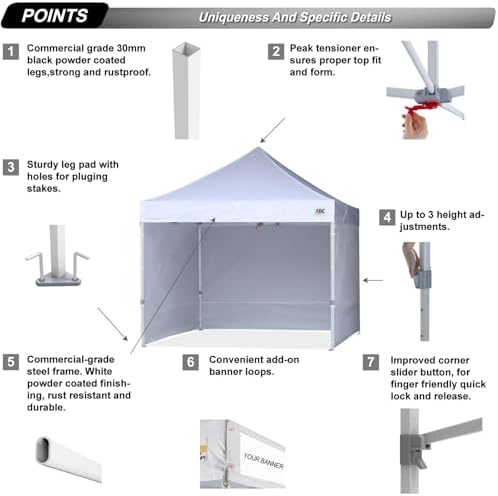 ABCCANOPY Commercial Pop Up Canopy Tent with Sidewalls 10X10,White