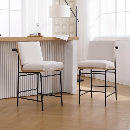 DUOMAY Mid Century Linen 26" Seat Height Counter Stools Set of 4, Beige