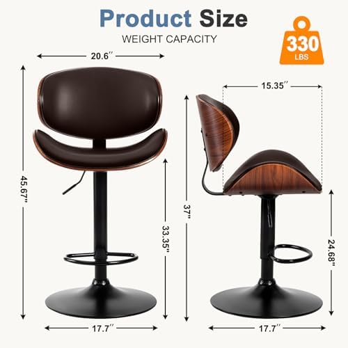 DUMOS Swivel Bar Stools Set of 2, Adjustable Counter Height Bar Chairs