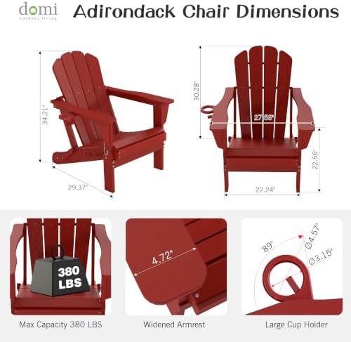 Domi Folding Adirondack Chairs Set of 2 with Cup Holder, Red