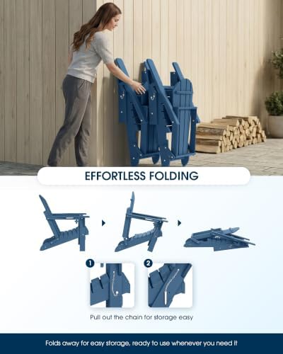 MUCHENGHY Folding Adirondack Chairs Set 4, HDPE for Fire Pit, Navy Blue (Set of 4)