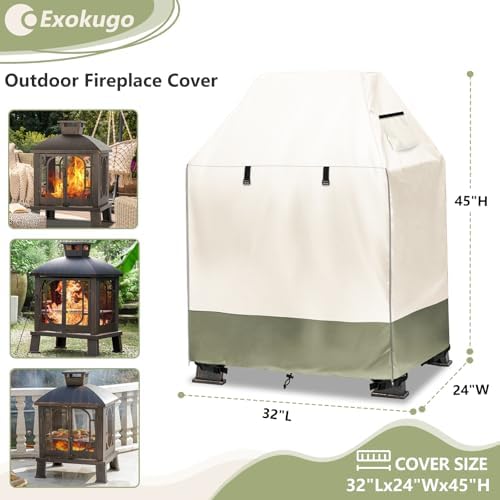 Outdoor Fireplace Cover, 32"L × 24"W × 45"H, Beige & Grayish Green