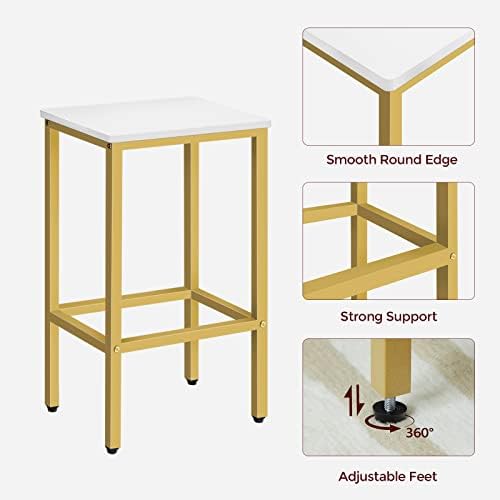 MAHANCRIS Bar Stools, Set of 2 Bar Chairs, Kitchen Breakfast Bar Stools with Footrest, 25.8-Inch Height, Rectangular Industrial Stools, for Dining Room, Easy Assembly, White and Gold BAJW0101
