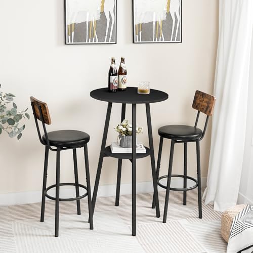 HOOBRO Bar Table, Round Pub Table, 2-Tier Bistro Table with Storage, 37.4" High for Small Spaces, with Top Particleboard for Kitchen, Easy to Assemble, Black BB55BT01