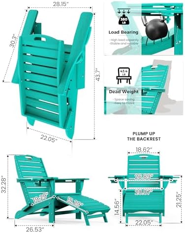 Ciokea HDPE Folding Adirondack Chair with Footrest,Lake Blue,1