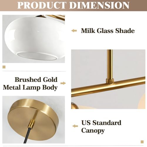 KCO Lighting Mid Century Modern 3-Light Brushed Brass Linear Pendant Light