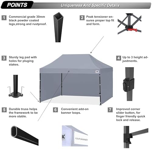 ABCCANOPY Heavy Duty Easy Pop up Canopy Tent with Sidewalls 10x15, Gray