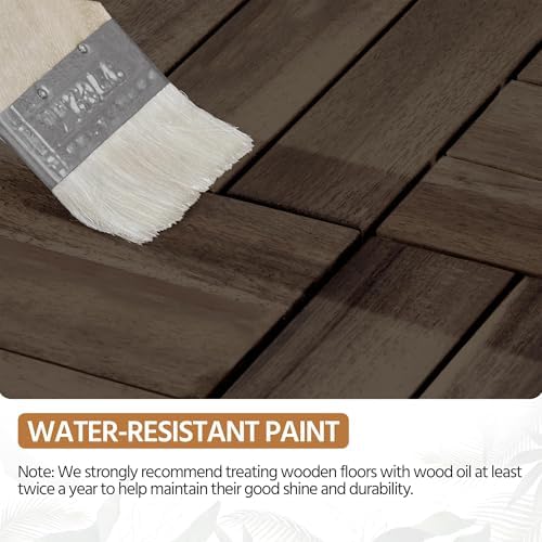 Yaheetech 54PCS Acacia Wood Deck Tiles Interlocking Patio Flooring,Black