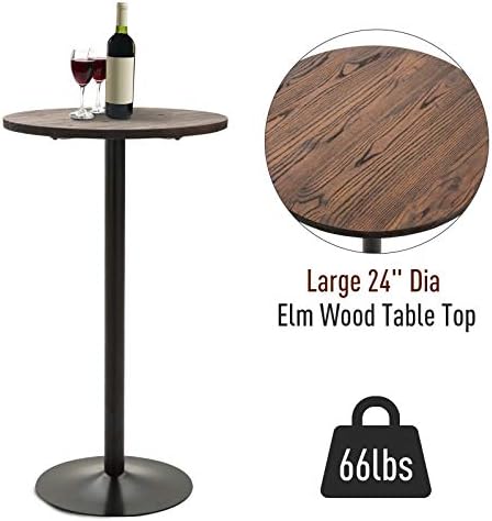 HOMCOM 42" H Round Bar Table, Solid Wood High Top Pub Table, Black