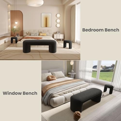53" Sherpa Nesting Ottoman Bench Set, Black