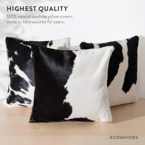 ecowhides 100% Genuine Brazilian Cowhide Pillow Cover – Luxury Leather Decorative Cushion for Rustic & Western Home Décor