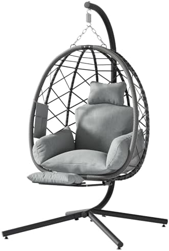 Suteck Hanging Egg Chair with Adjustable Footrest & Stand, Grey