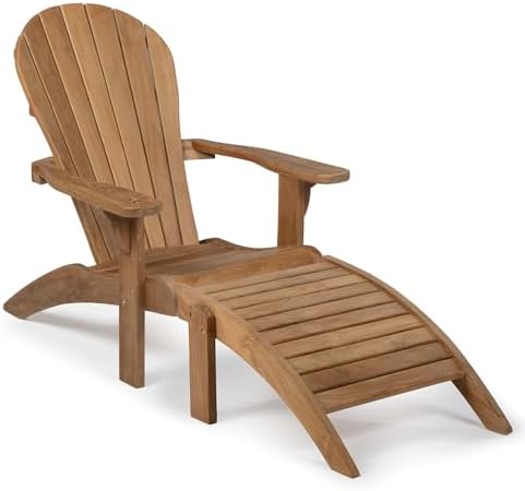 Titan Great Outdoors Grade A Teak Adirondack Chair with Footstool for Backyards and Patios
