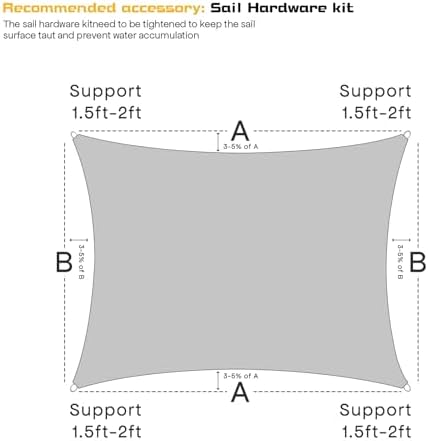 Waterproof Shade Sail 95% UV Rectangle 10'x13' Custom Light Gray