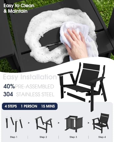 KINGYES Modern Adirondack Chair Set of 2, Slateless Design, Black