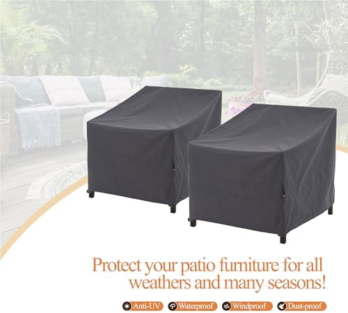 WJ-X3 Grey Patio Chair Covers Heavy Duty, 34" W x 36" D x 36" H, 2 Pack