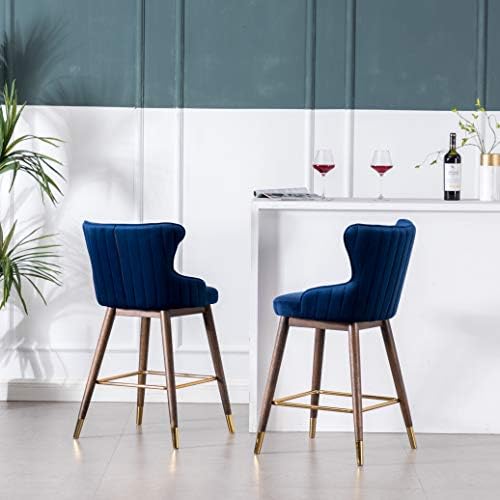 Roundhill Furniture Leland Fabric Upholstered Counter Height Wingback Stools, Set of 2, Blue