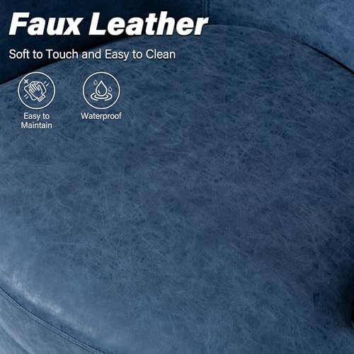 Oversized Swivel Barrel Chair, Comfy Reading Armchair, Navy Blue, Set of 2