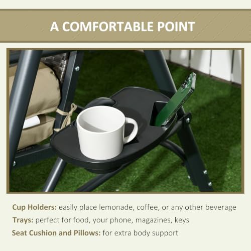 Outsunny 3-Seat Patio Swing Chair Swing Bench Adjustable Shade Rattan Seat