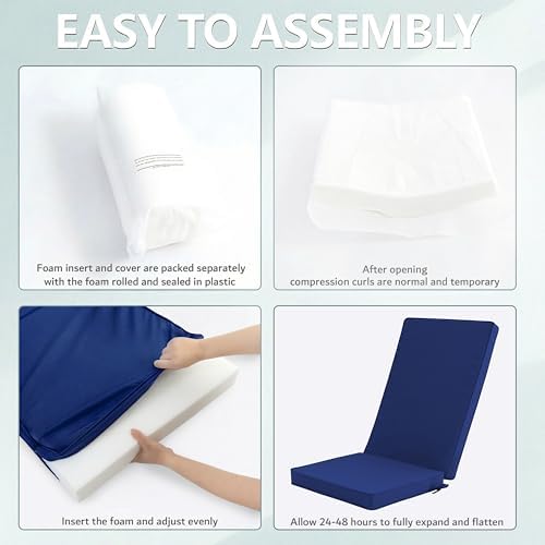 Outdoor Adirondack Chair Cushions Set of 4 - Removable Covers, Water-Repellent, Fade-Resistant, Non-Slip Bottom & Securing Straps, Universal Fit for Most Adirondack & Rocking Chairs - Navy