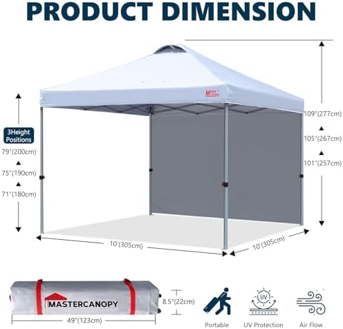 MASTERCANOPY 10x10 Durable Pop Up Canopy Tent with 1 Sidewall, White