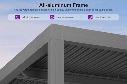 PURPLE LEAF Louvered Pergola 12' x 24', Adjustable Roof, Concealed Gutters