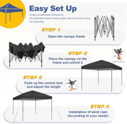 Explore Land 10x10 Pop Up Canopy with One Push Setup, Black