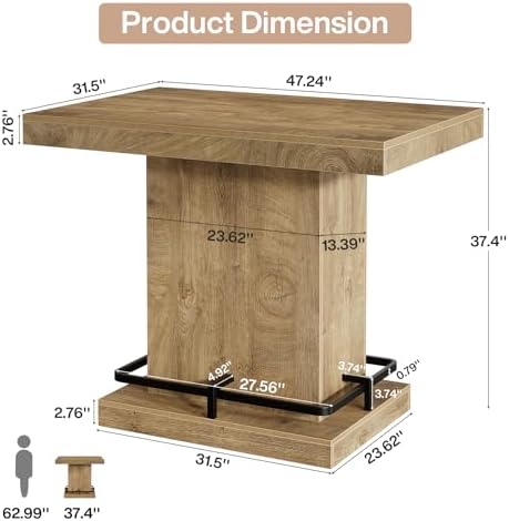 Tribesigns 47" Bar Table, Industrial Bistro Pub Table with Metal Footrest, Rectangular Counter Height Table for Small Bar, Dining Coffee Cocktail Living Room