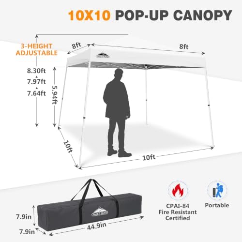 EAGLE PEAK 10x10 Slant Leg Pop Up Canopy Tent, White