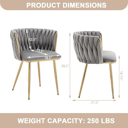 Grey Velvet Dining Chairs Set of 4, Modern Upholstered Dining Room Chairs with Gold Metal Legs, Luxury Barrel Dining Chairs for Kitchen, Living Room, Restaurant